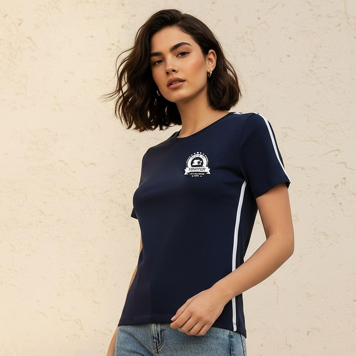 Starter T-shirt with Contrast Piping-women-clothing-tshirts-image-1