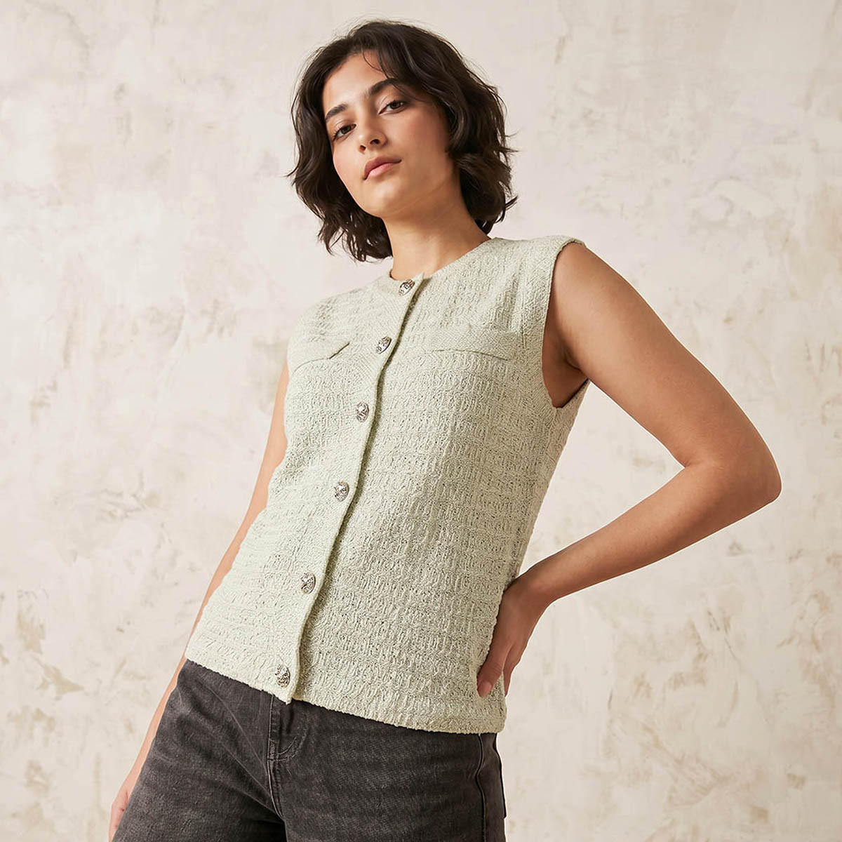 كارديجان بارز الملمس بياقة ضيقة-women-winterwear-cardigansandjumpers-cardigans-image-1