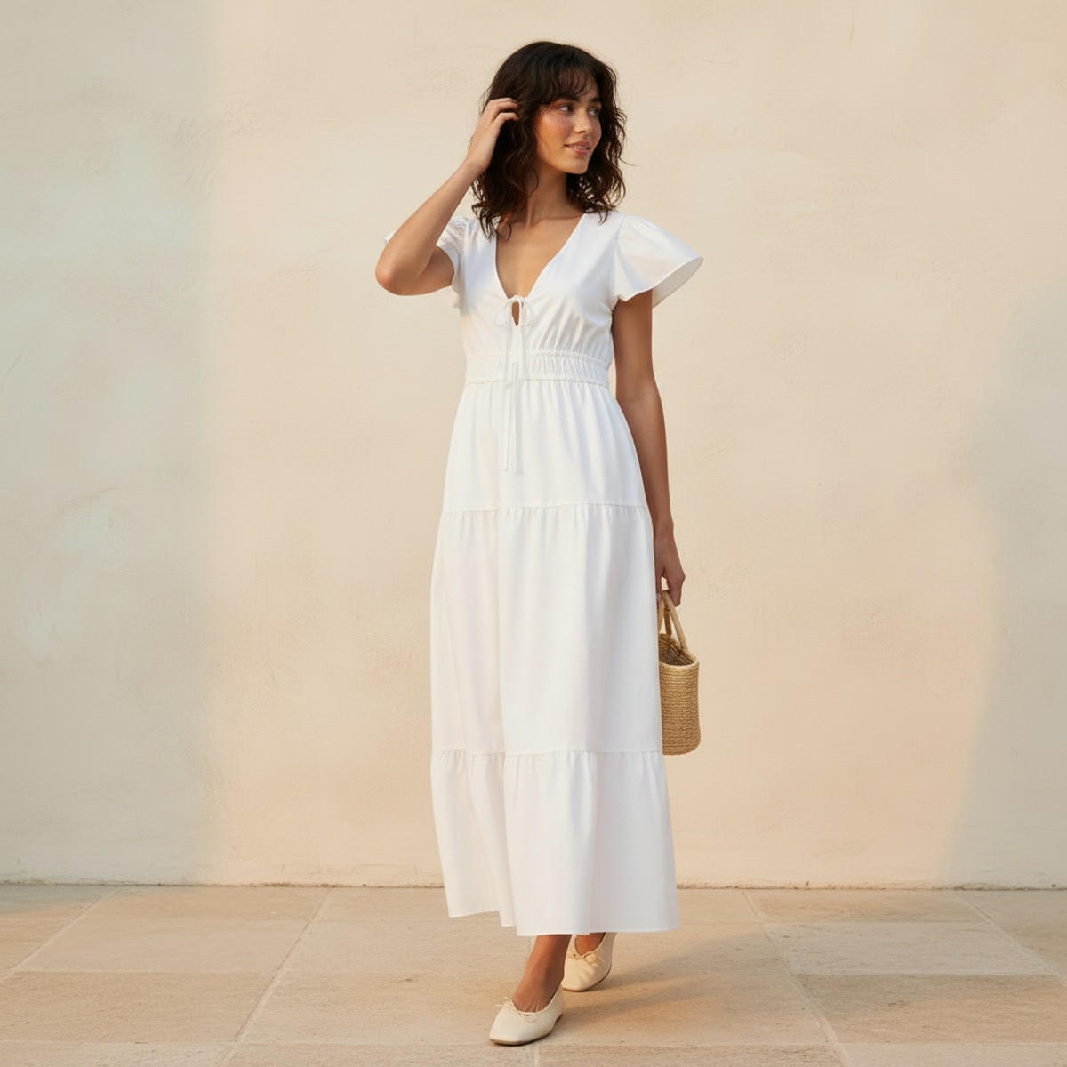 Overlay Tiered Maxi Cotton Dress with Flutter Sleeves-women-clothing-dresses-image-1