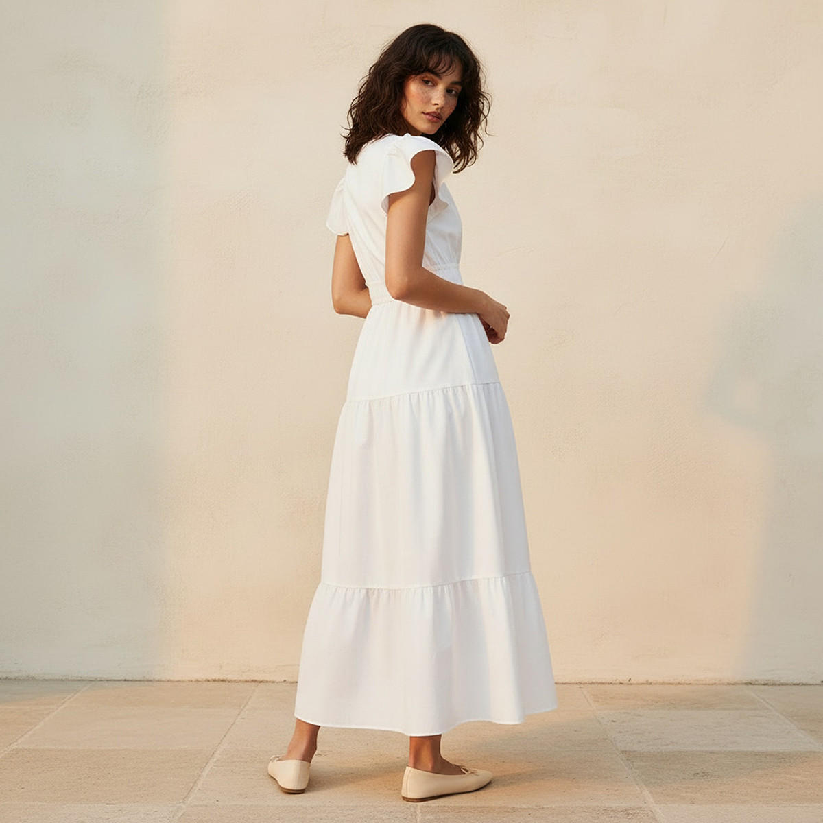 Overlay Tiered Maxi Cotton Dress with Flutter Sleeves-women-clothing-dresses-image-4