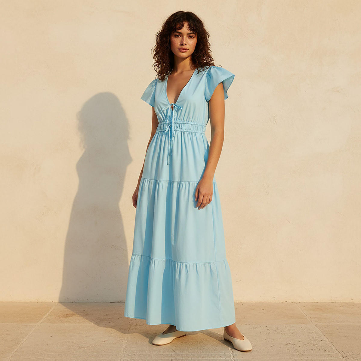 Overlay Tiered Maxi Cotton Dress with Flutter Sleeves-women-clothing-dresses-image-1