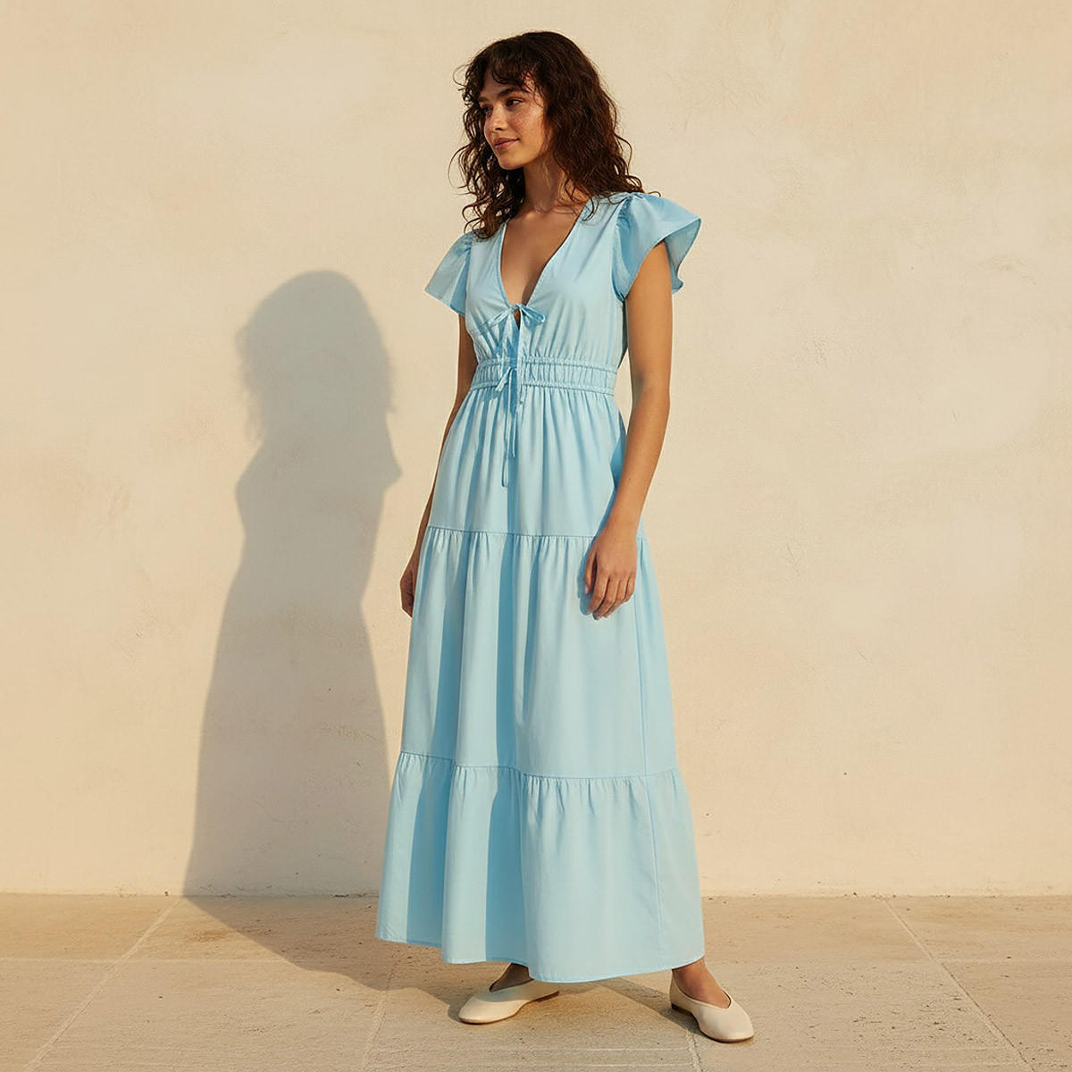 Overlay Tiered Maxi Cotton Dress with Flutter Sleeves-women-clothing-dresses-image-3
