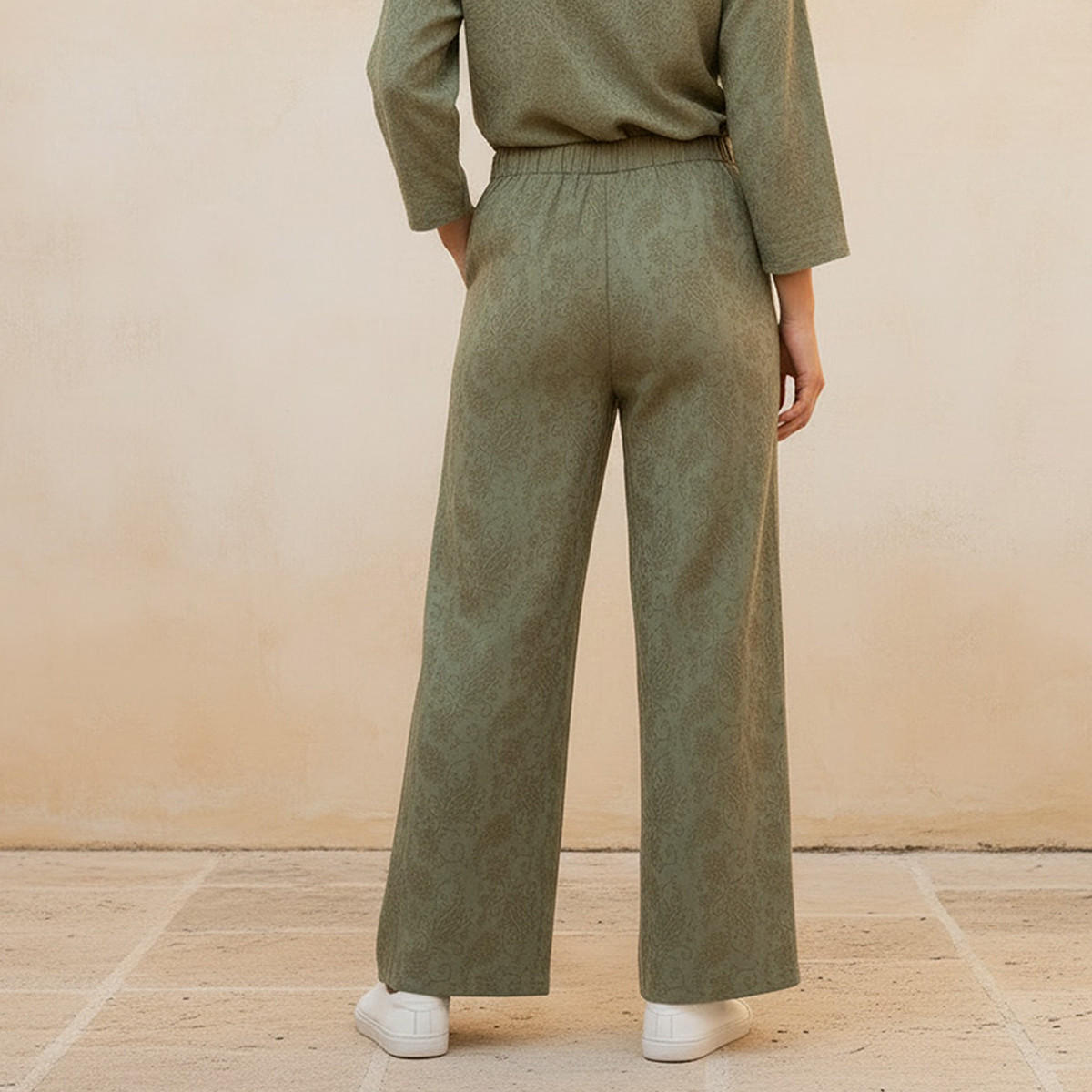 بنطلون جاكار واسع الساقين بارز الملمس وخصر متوسط الارتفاع-women-clothing-bottoms-trousers-image-4