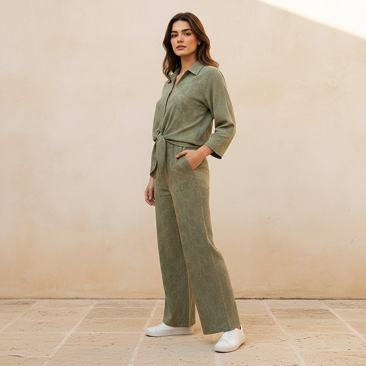 بنطلون جاكار واسع الساقين بارز الملمس وخصر متوسط الارتفاع-women-clothing-bottoms-trousers-image-5