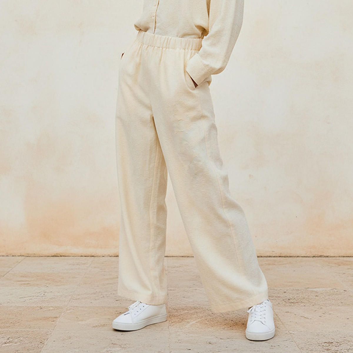 Wide Leg Mid-Rise Jacquard Textured Trousers-women-clothing-trousers-image-1