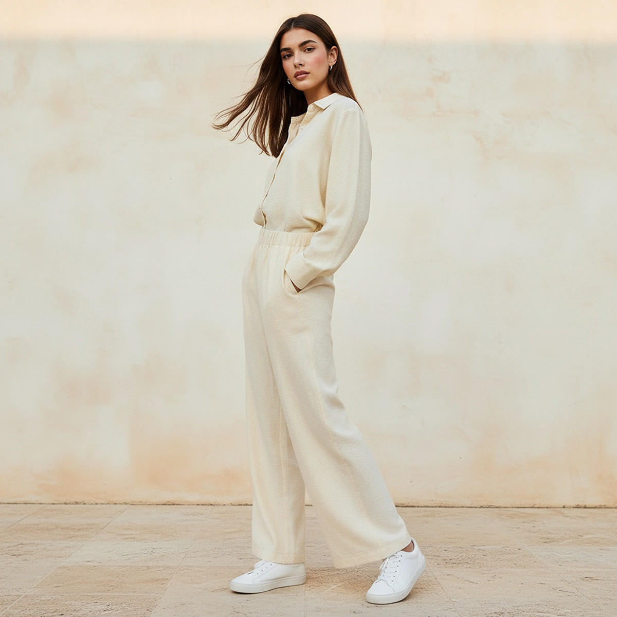 Wide Leg Mid-Rise Jacquard Textured Trousers-women-clothing-trousers-image-3