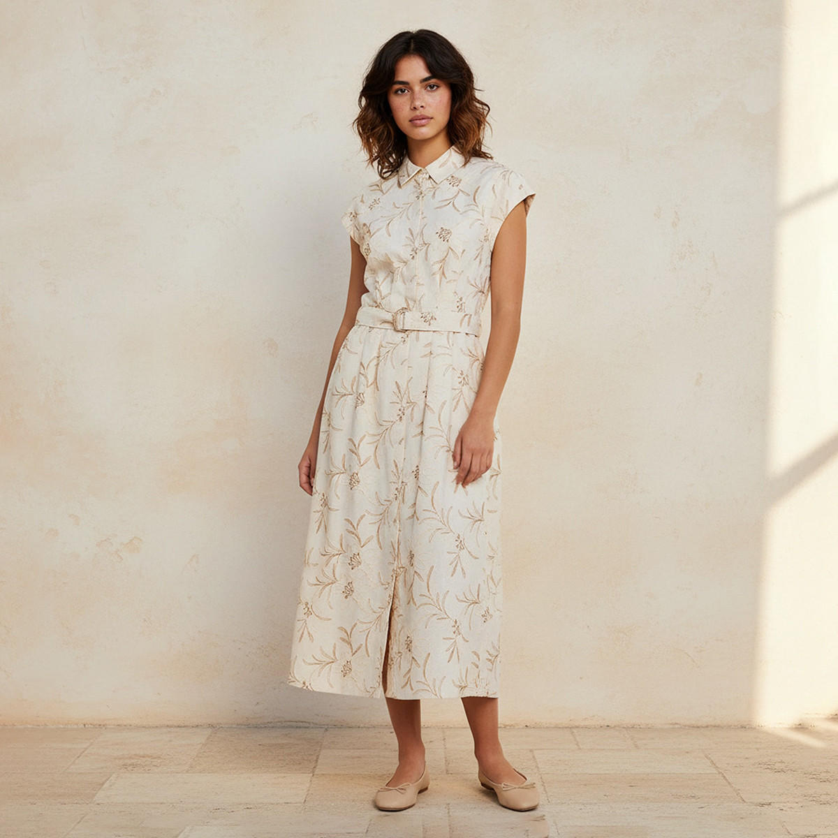 فستان قميص ميدي بحزام مع تطريزات-women-clothing-dresses-image-1