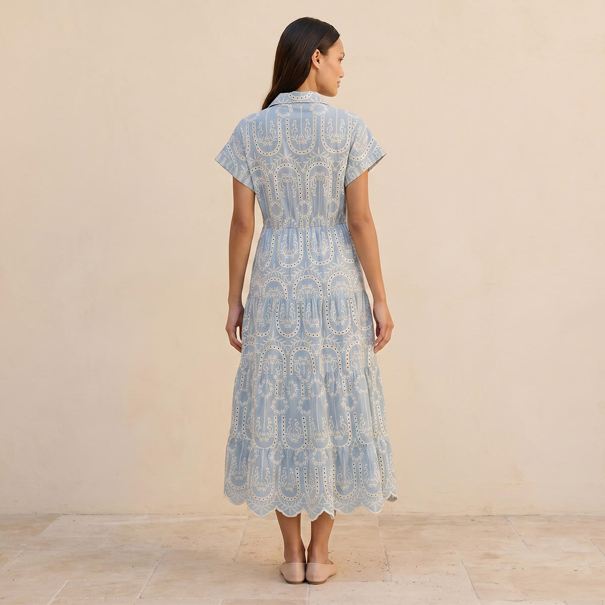 Splash Youth Embroidered Tiered Cotton Dress with Scalloped Hemline-women-clothing-dresses-image-3