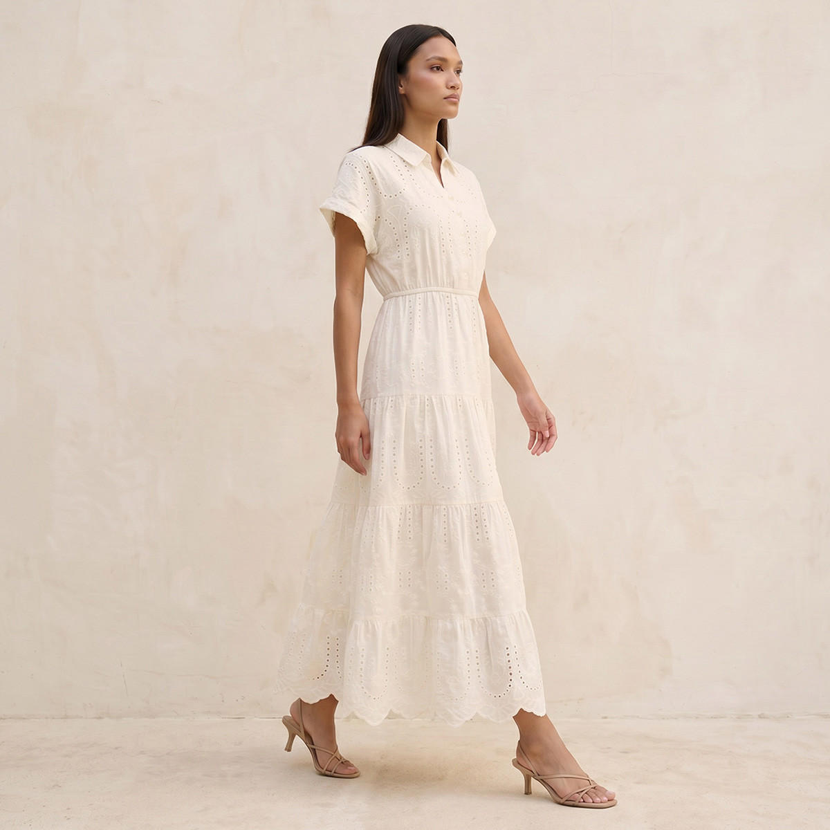 Splash Youth Embroidered Tiered Cotton Dress with Scalloped Hemline-women-clothing-dresses-image-1