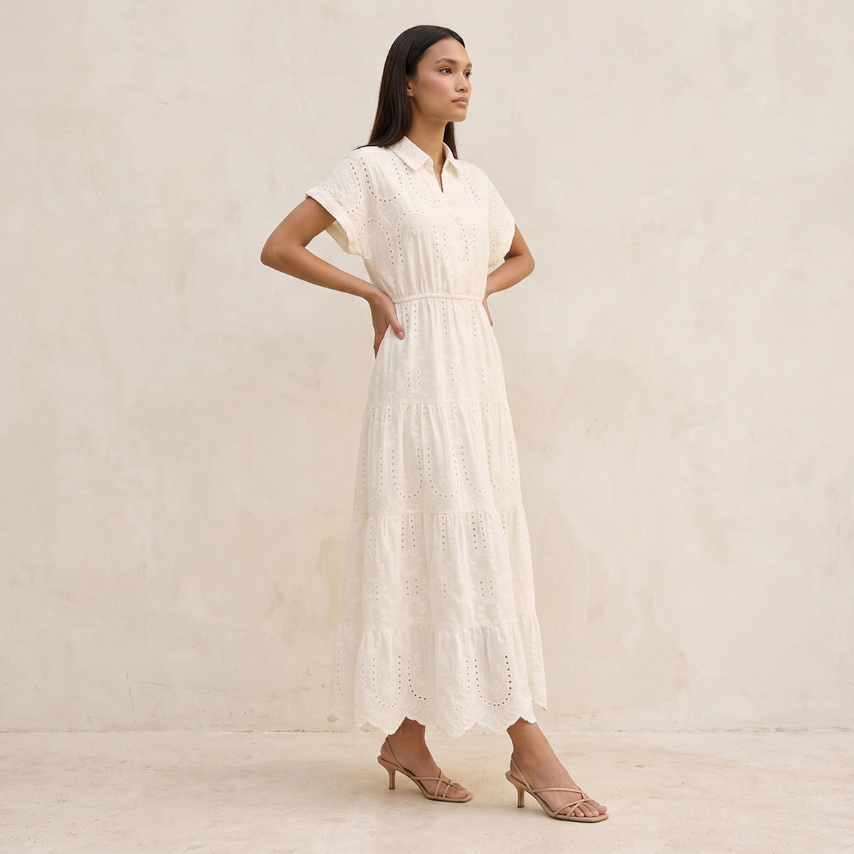 Splash Youth Embroidered Tiered Cotton Dress with Scalloped Hemline-women-clothing-dresses-image-3