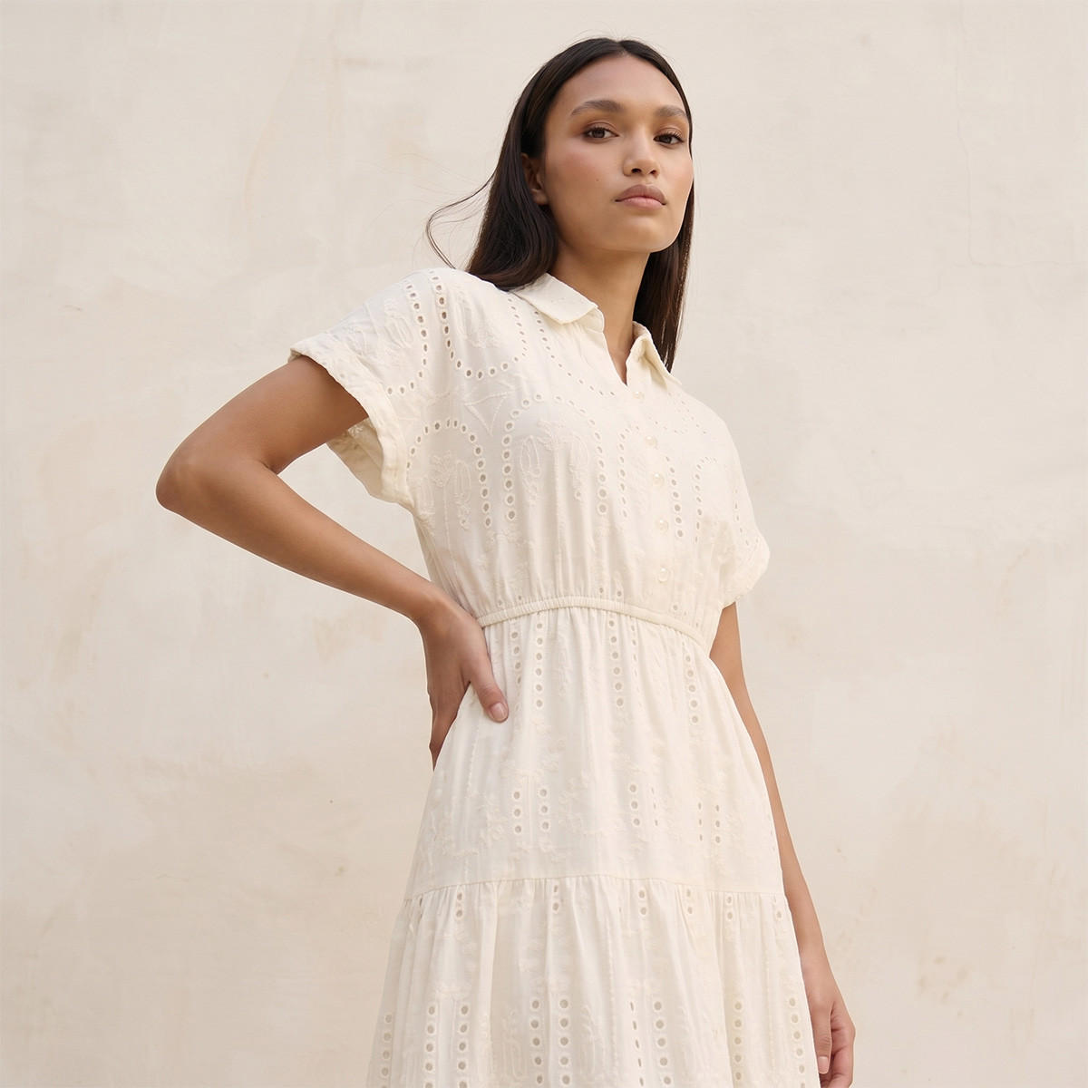 Splash Youth Embroidered Tiered Cotton Dress with Scalloped Hemline-women-clothing-dresses-image-5