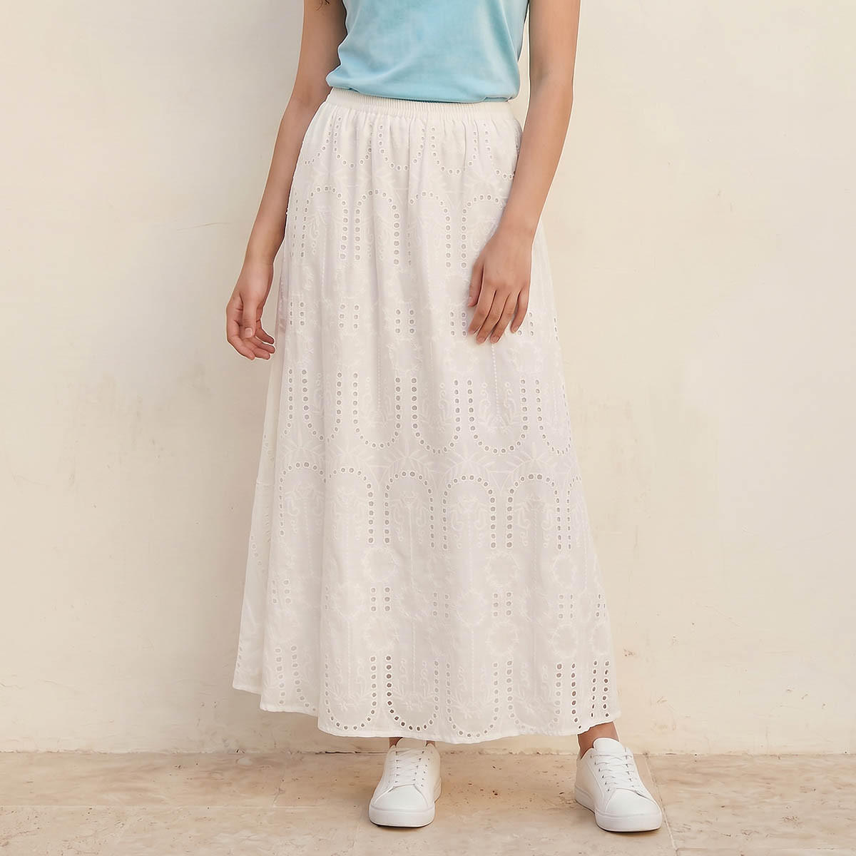 تنورة إيه لاين قطن ماكسي بتطريز شيفلي-women-clothing-skirts-image-1