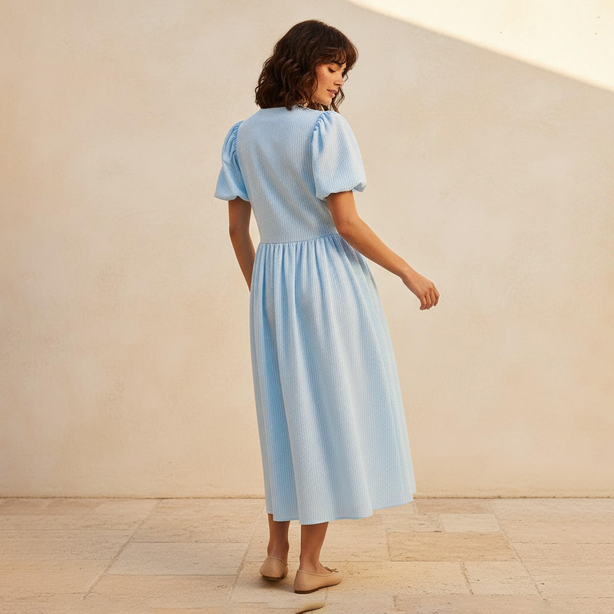 فستان إيه لاين مقلم بتزيينات فيونكة للنساء-women-clothing-dresses-image-4