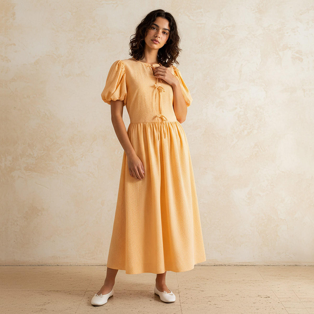 فستان إيه لاين مقلم بتزيينات فيونكة للنساء-women-clothing-dresses-image-8