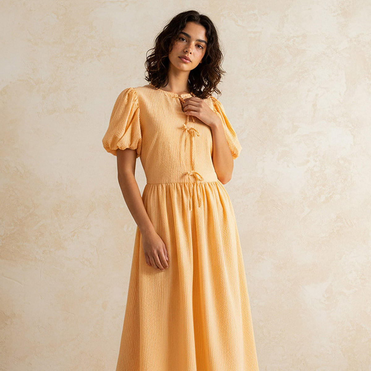 فستان إيه لاين مقلم بتزيينات فيونكة للنساء-women-clothing-dresses-image-5