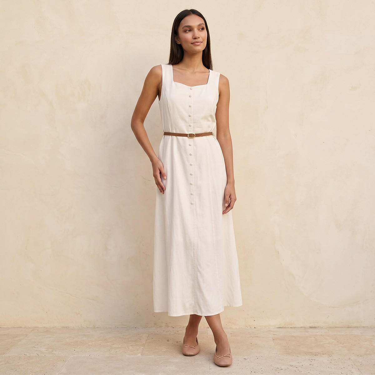 فستان ميدي إيه لاين بتفاصيل زر من سبلاش يوث-women-clothing-dresses-image-1