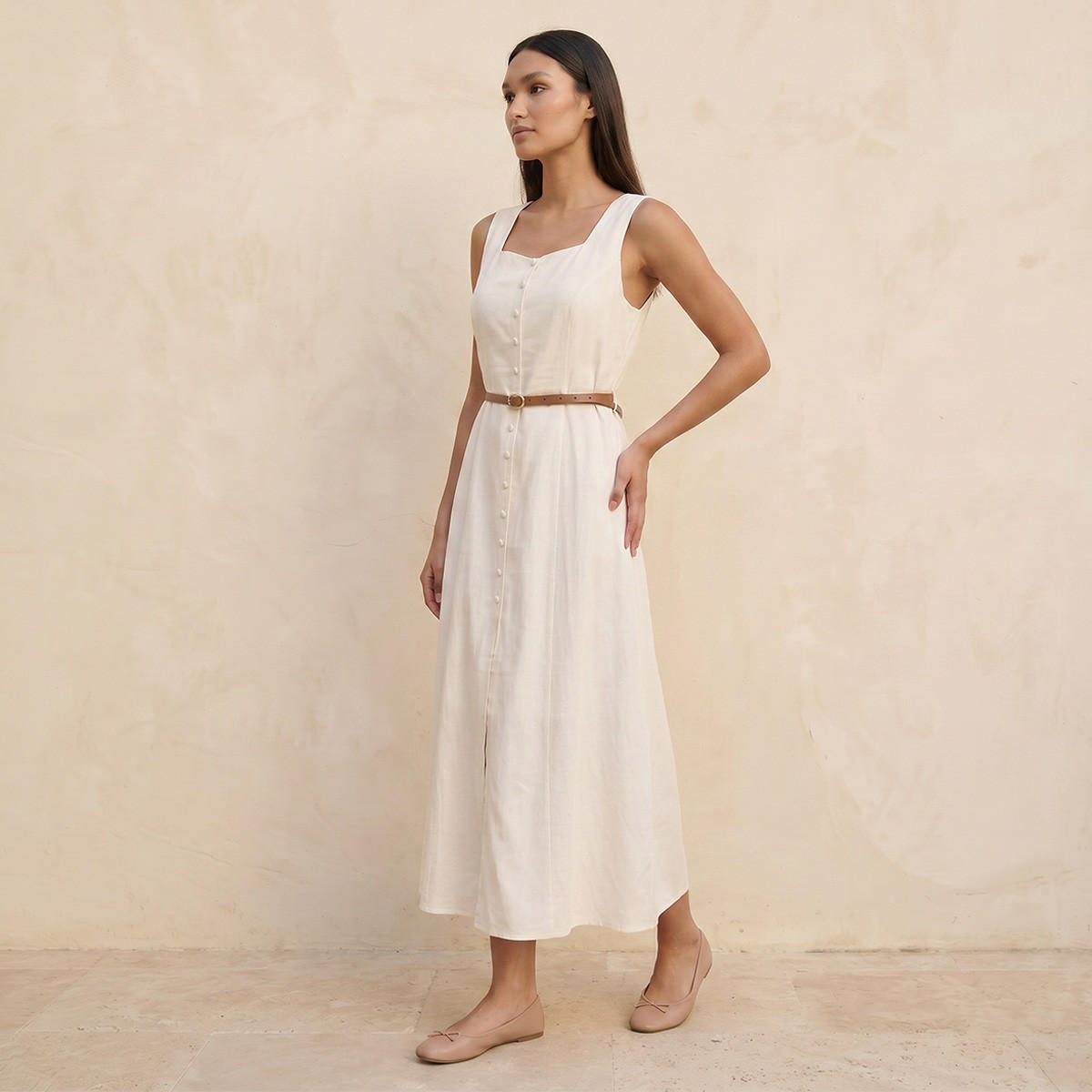 فستان ميدي إيه لاين بتفاصيل زر من سبلاش يوث-women-clothing-dresses-image-3