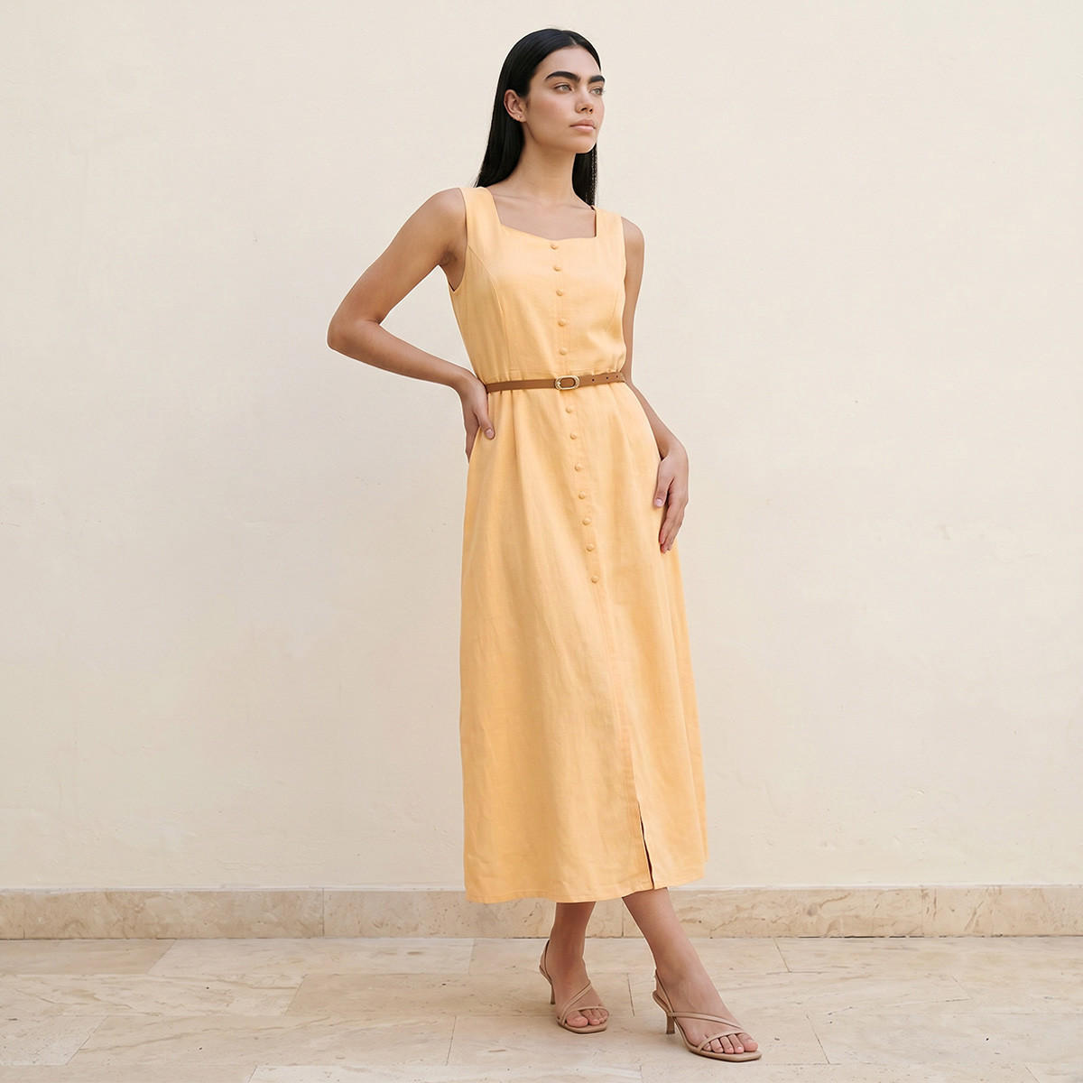 فستان ميدي إيه لاين بتفاصيل زر من سبلاش يوث-women-clothing-dresses-image-1