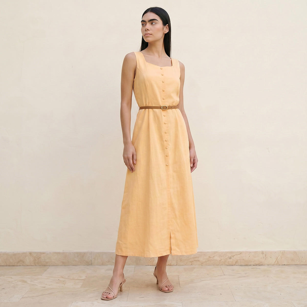 فستان ميدي إيه لاين بتفاصيل زر من سبلاش يوث-women-clothing-dresses-image-3