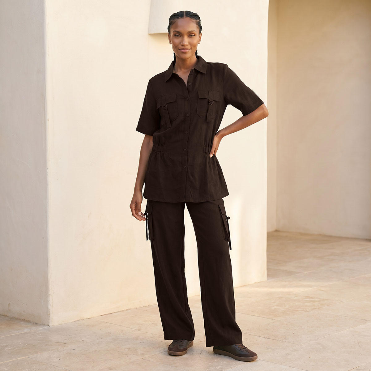 Splash Youth Linen Blend Utility Shirt with Elasticated Waist-women-clothing-shirtsandblouses-shirts-image-3
