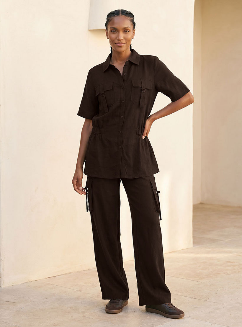 Splash Youth Linen Blend Utility Shirt with Elasticated Waist-women-clothing-shirtsandblouses-shirts-image-3