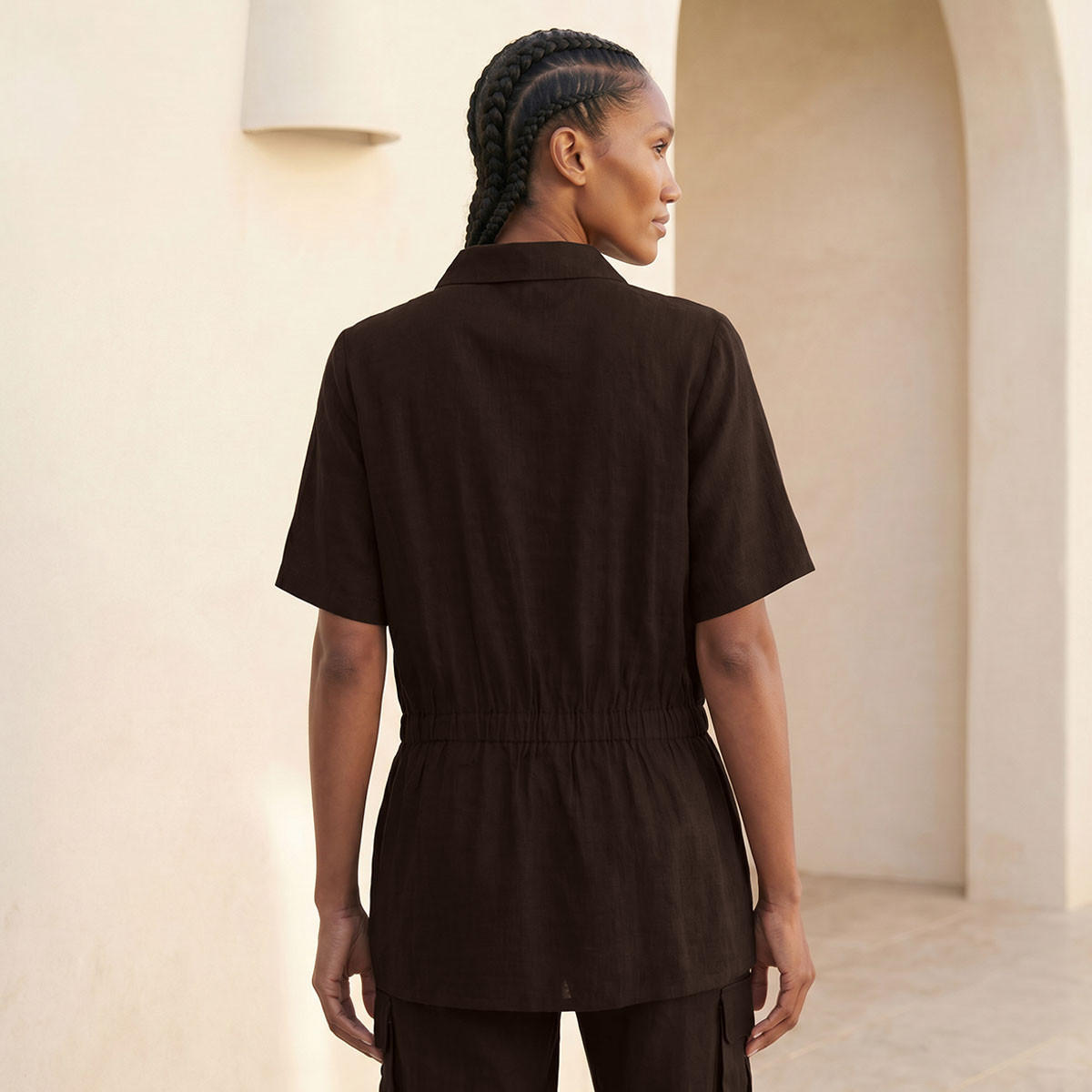Splash Youth Linen Blend Utility Shirt with Elasticated Waist-women-clothing-shirtsandblouses-shirts-image-4