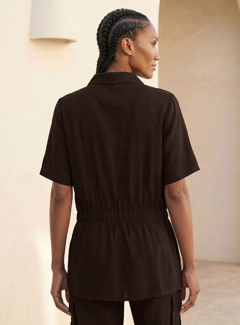 Splash Youth Linen Blend Utility Shirt with Elasticated Waist-women-clothing-shirtsandblouses-shirts-image-4
