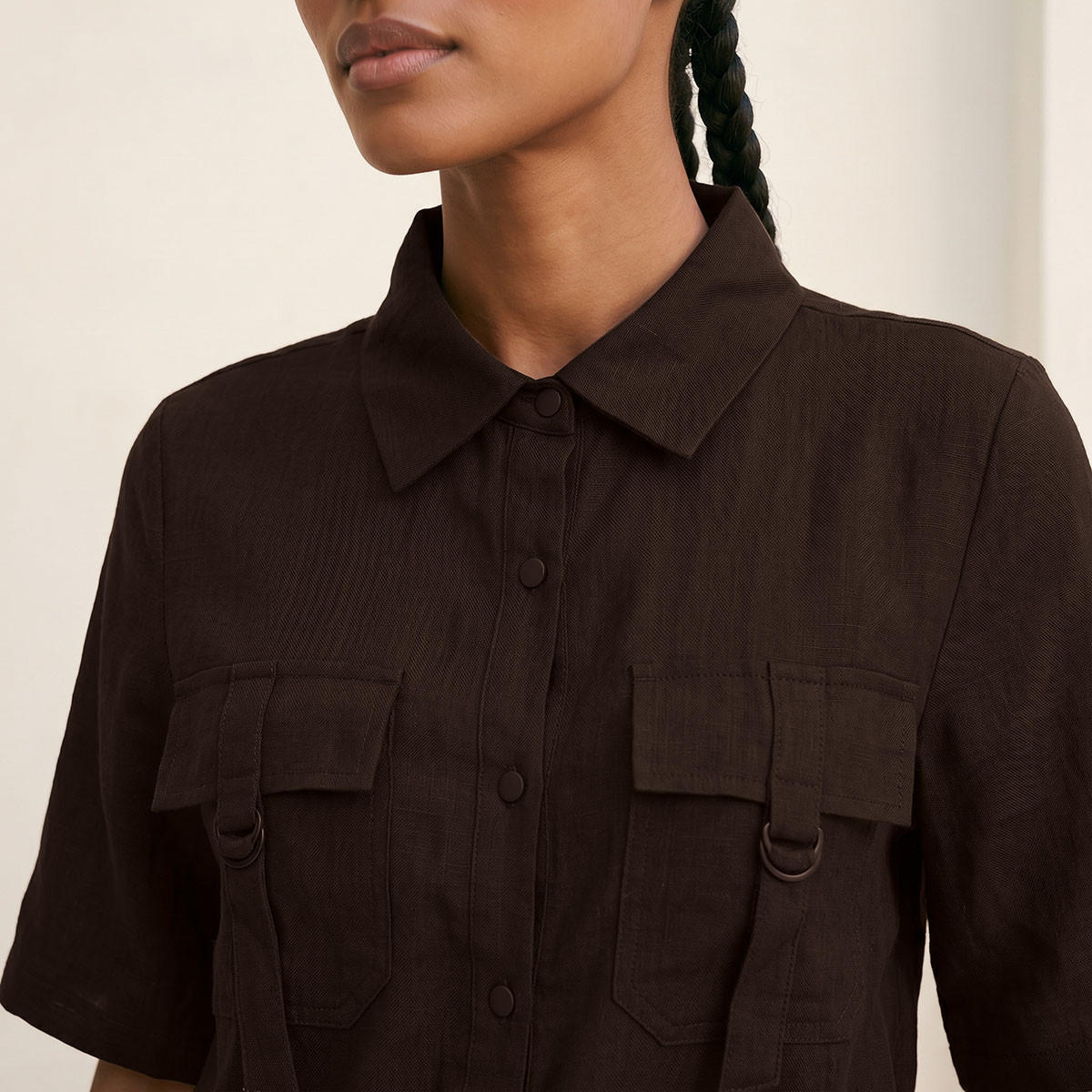 Splash Youth Linen Blend Utility Shirt with Elasticated Waist-women-clothing-shirtsandblouses-shirts-image-5