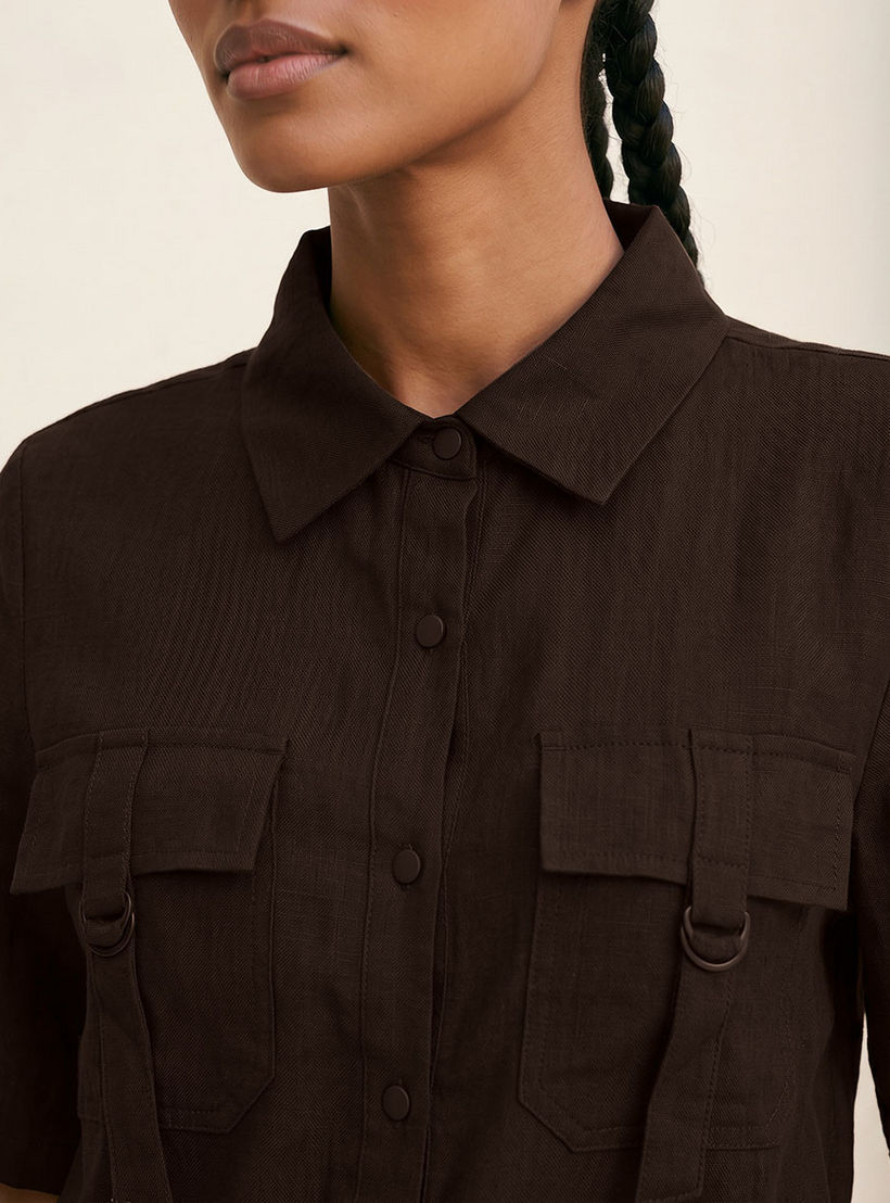 Splash Youth Linen Blend Utility Shirt with Elasticated Waist-women-clothing-shirtsandblouses-shirts-image-5