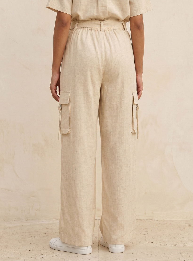 بنطلون كارجو واسع الساقين بجيوب من مزيج الكتان من سبلاش يوث-women-clothing-trousers-image-4