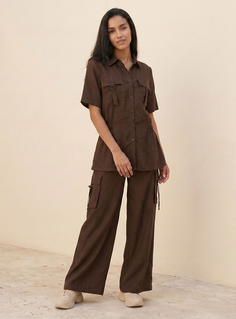 بنطلون كارجو واسع الساقين بجيوب من مزيج الكتان من سبلاش يوث-women-clothing-trousers-image-3