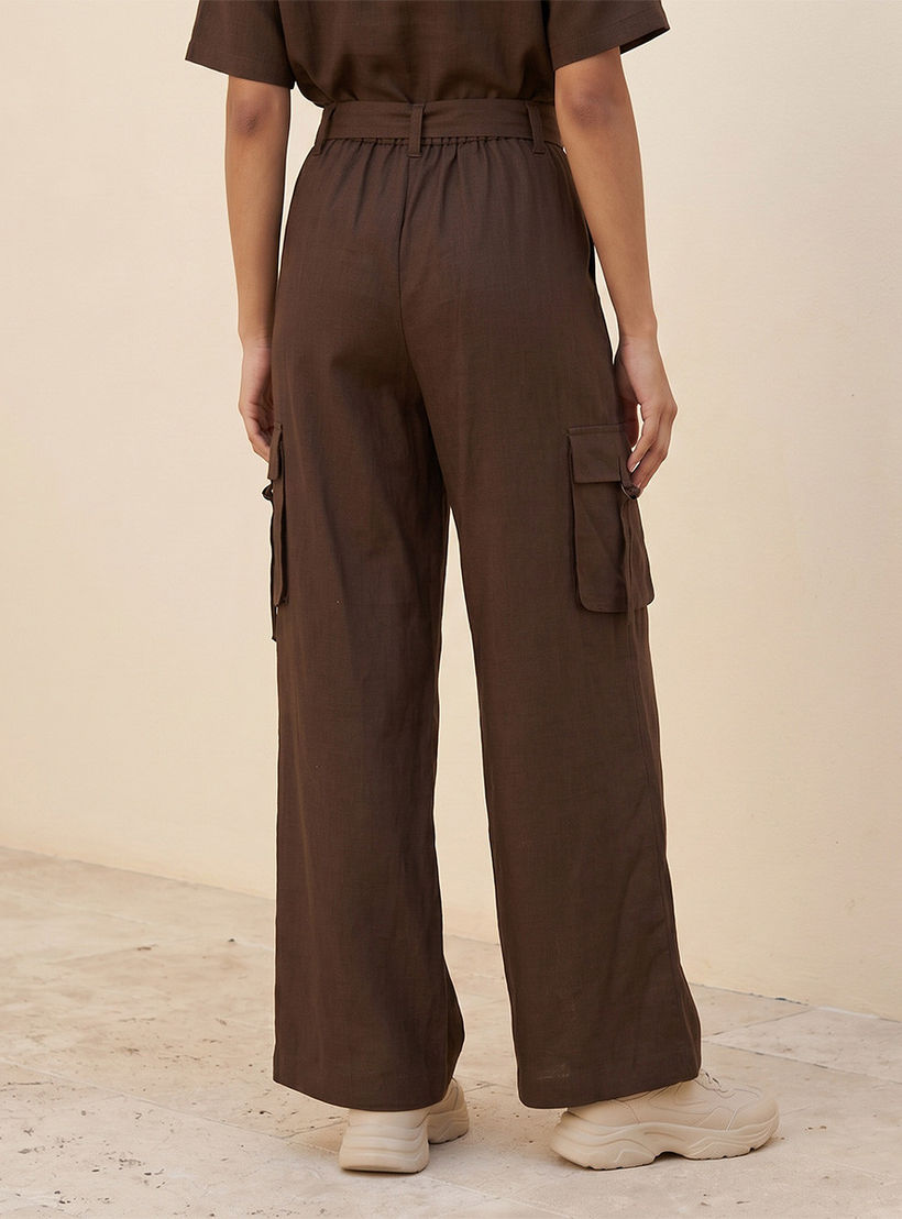 بنطلون كارجو واسع الساقين بجيوب من مزيج الكتان من سبلاش يوث-women-clothing-trousers-image-4