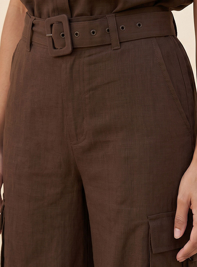 بنطلون كارجو واسع الساقين بجيوب من مزيج الكتان من سبلاش يوث-women-clothing-trousers-image-5