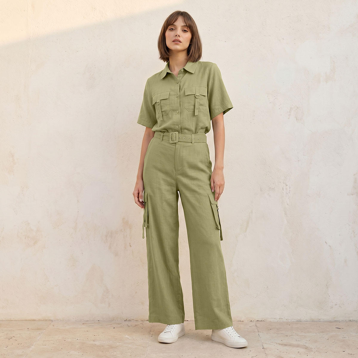 Splash Youth Wide Leg Linen Blend Cargo Pocket Detail Trousers-women-clothing-trousers-image-3