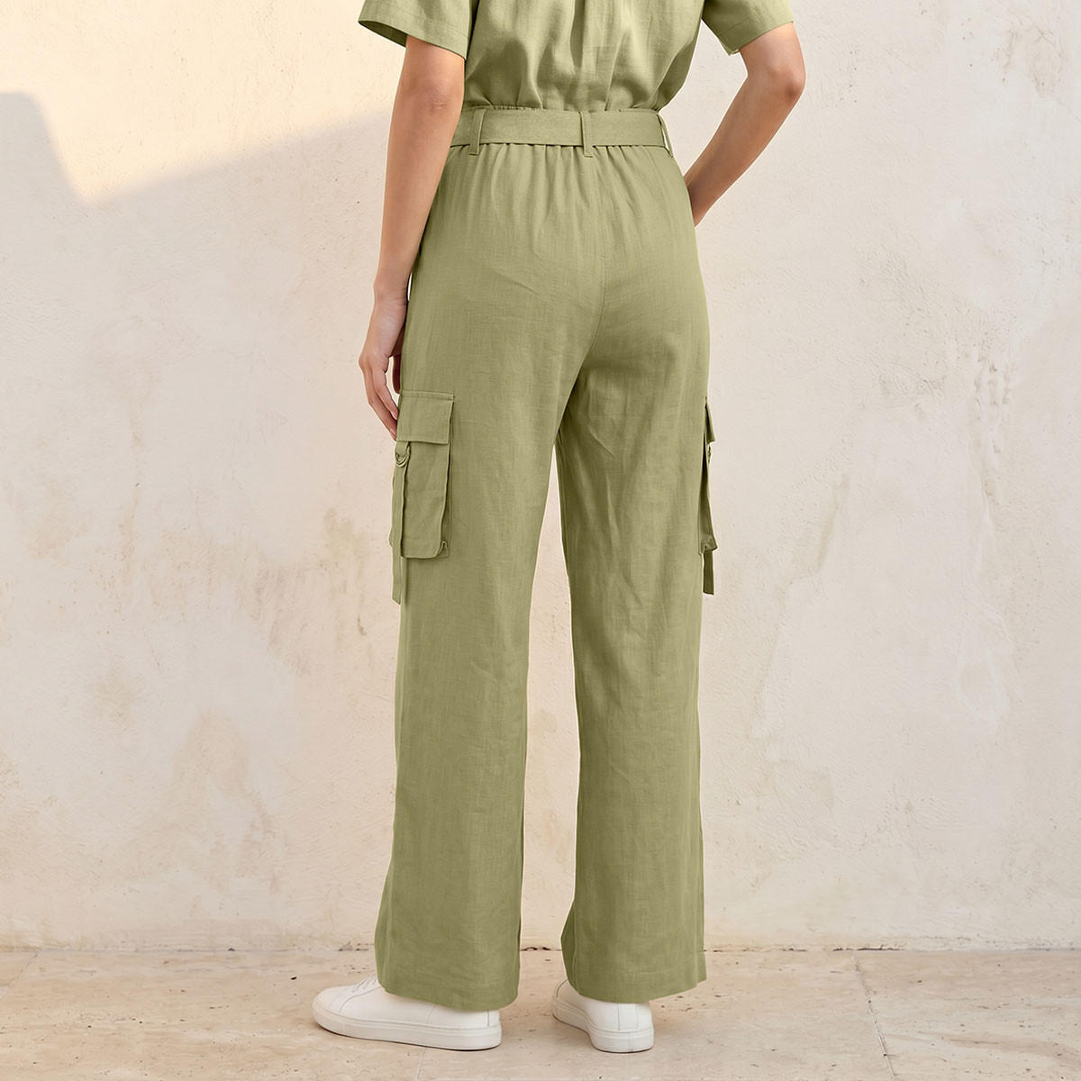Splash Youth Wide Leg Linen Blend Cargo Pocket Detail Trousers-women-clothing-trousers-image-4