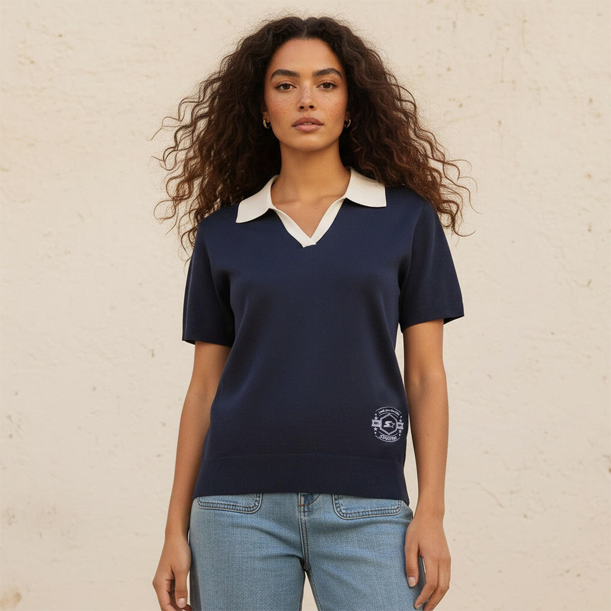 تيشيرت بولو بتطريز شعار من ستارتر-women-clothing-tshirts-image-1