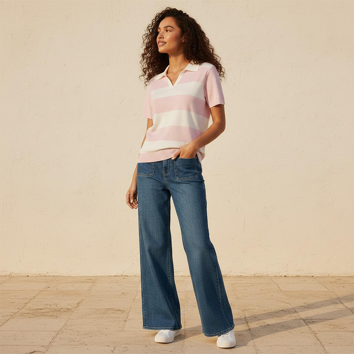 تيشيرت بولو مخطط بتطريز شعار من ستارتر-women-clothing-tshirts-image-3