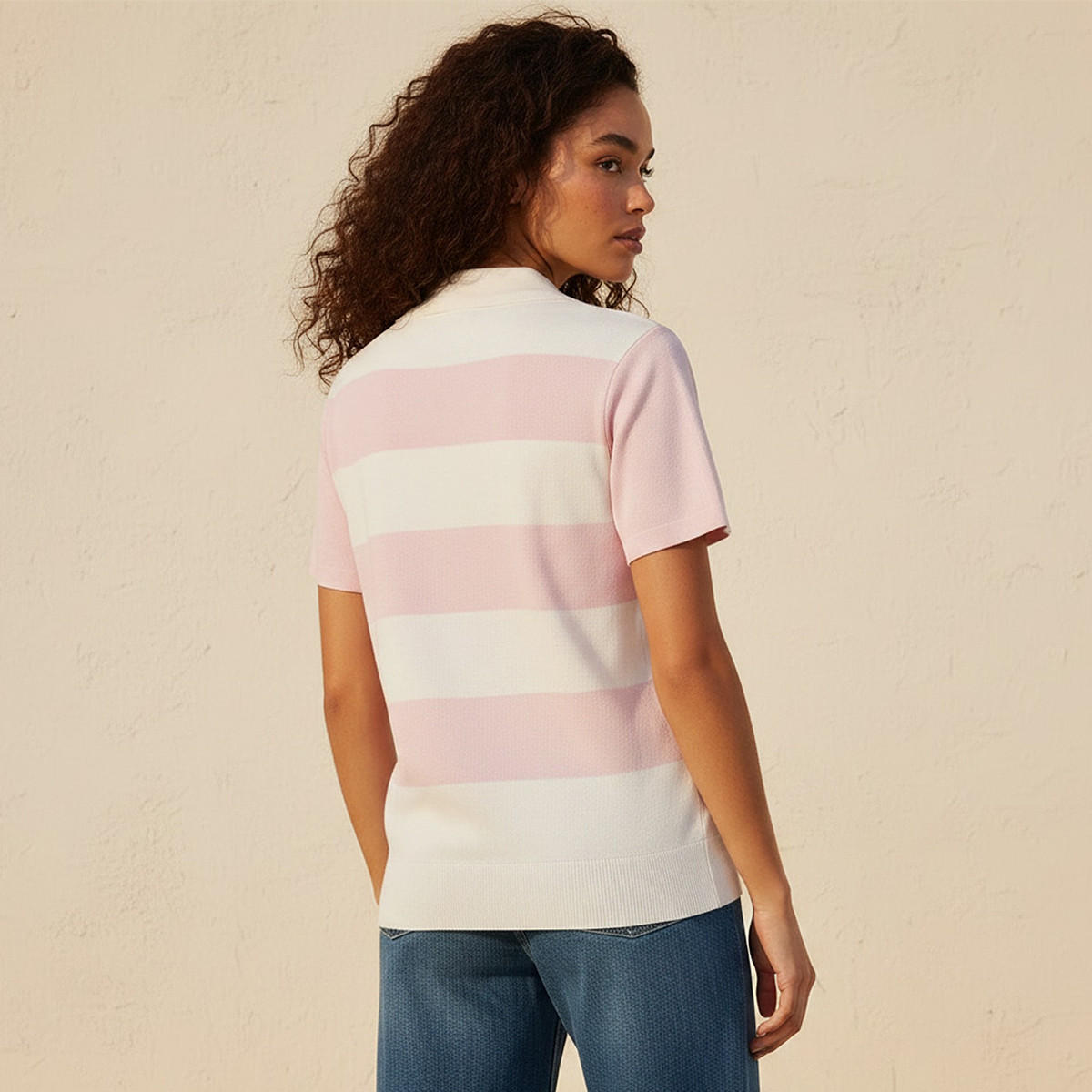 تيشيرت بولو مخطط بتطريز شعار من ستارتر-women-clothing-tshirts-image-4