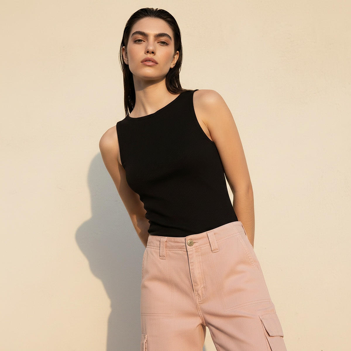بلوزة مضلعة بقصة سليم يوث من سبلاش-women-clothing-tshirts-image-1