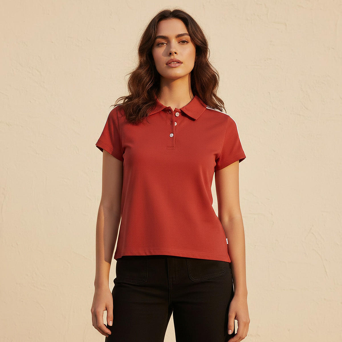 تيشيرت بولو بقصة ضيقة بحواف مخططة من سبلاش يوث-women-clothing-tshirts-image-1
