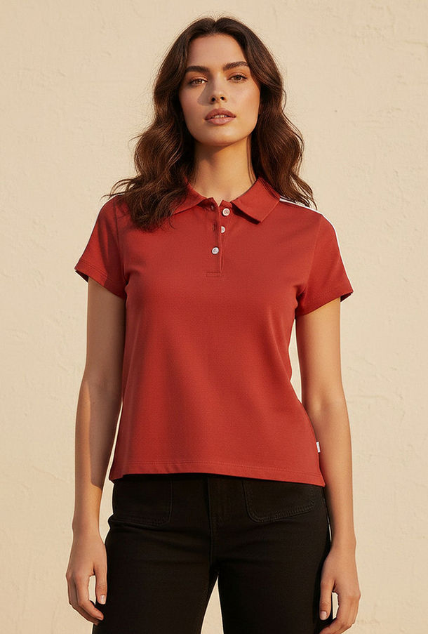 تيشيرت بولو بقصة ضيقة بحواف مخططة من سبلاش يوث-women-clothing-tshirts-image-1