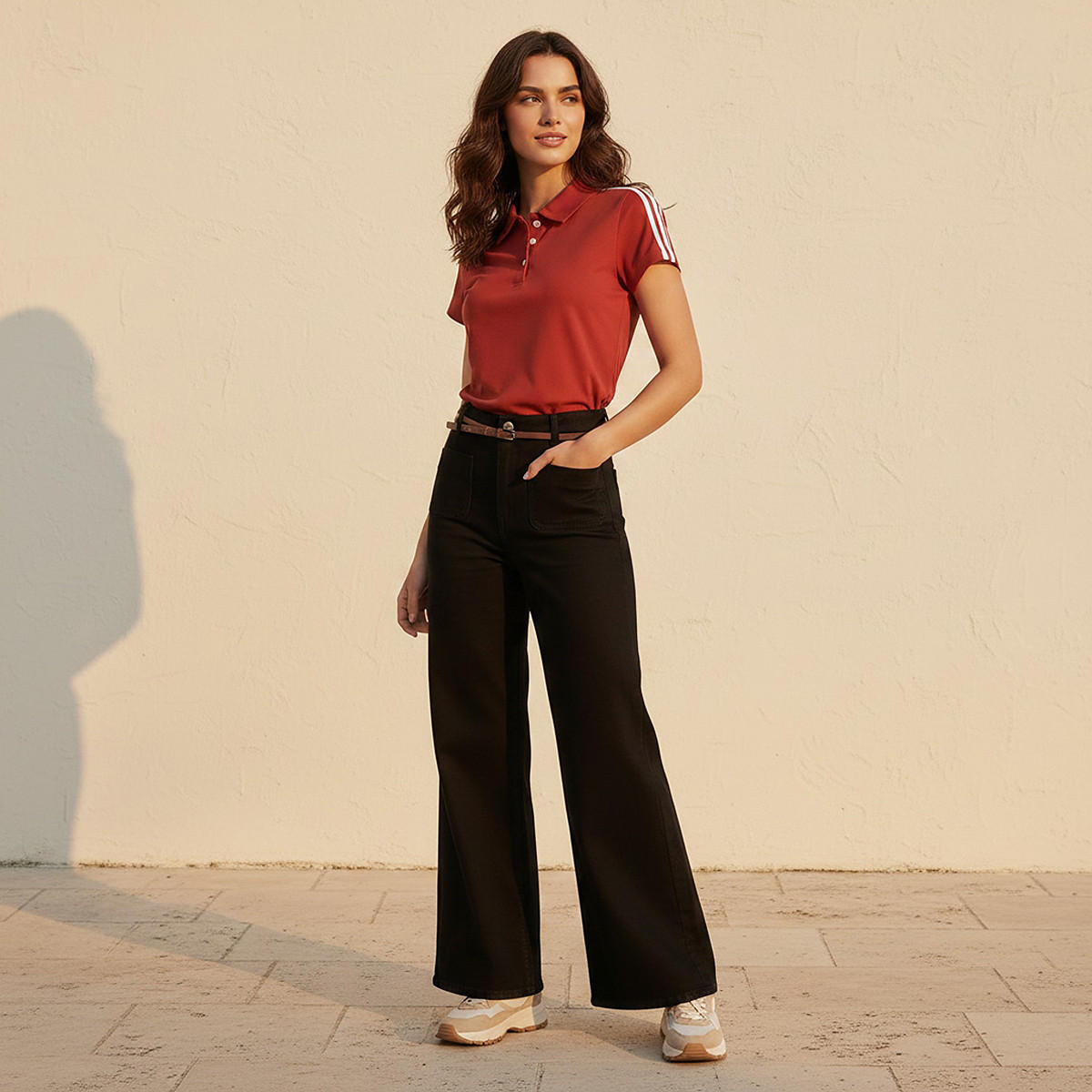 تيشيرت بولو بقصة ضيقة بحواف مخططة من سبلاش يوث-women-clothing-tshirts-image-3