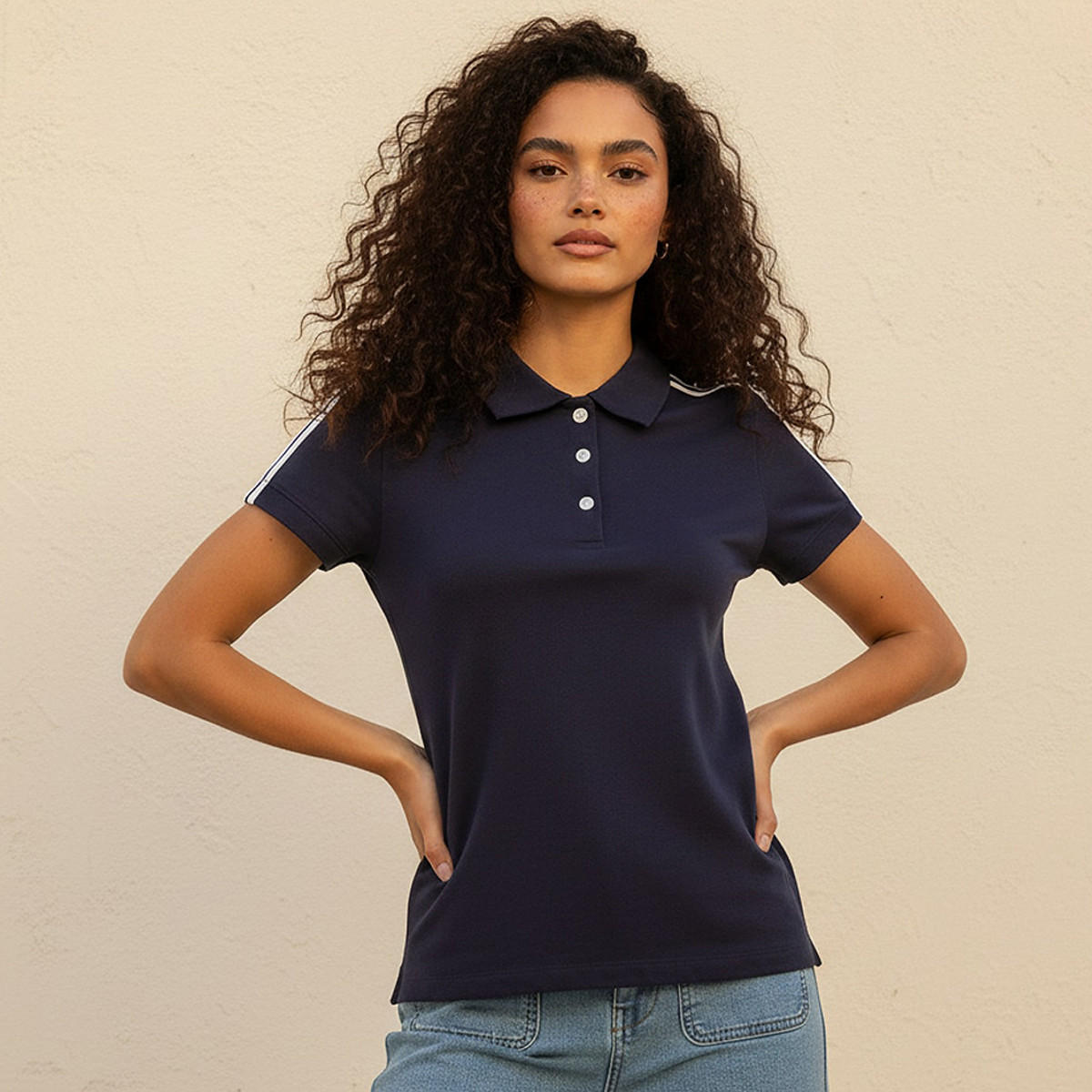 Splash Youth Slim Fit Polo T-shirt with Stripe Trim-women-clothing-tshirts-image-1