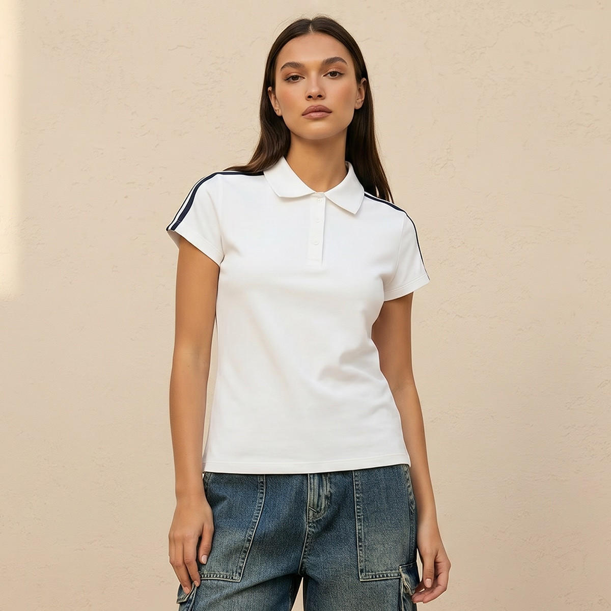 تيشيرت بولو بقصة ضيقة بحواف مخططة من سبلاش يوث-women-clothing-tshirts-image-1