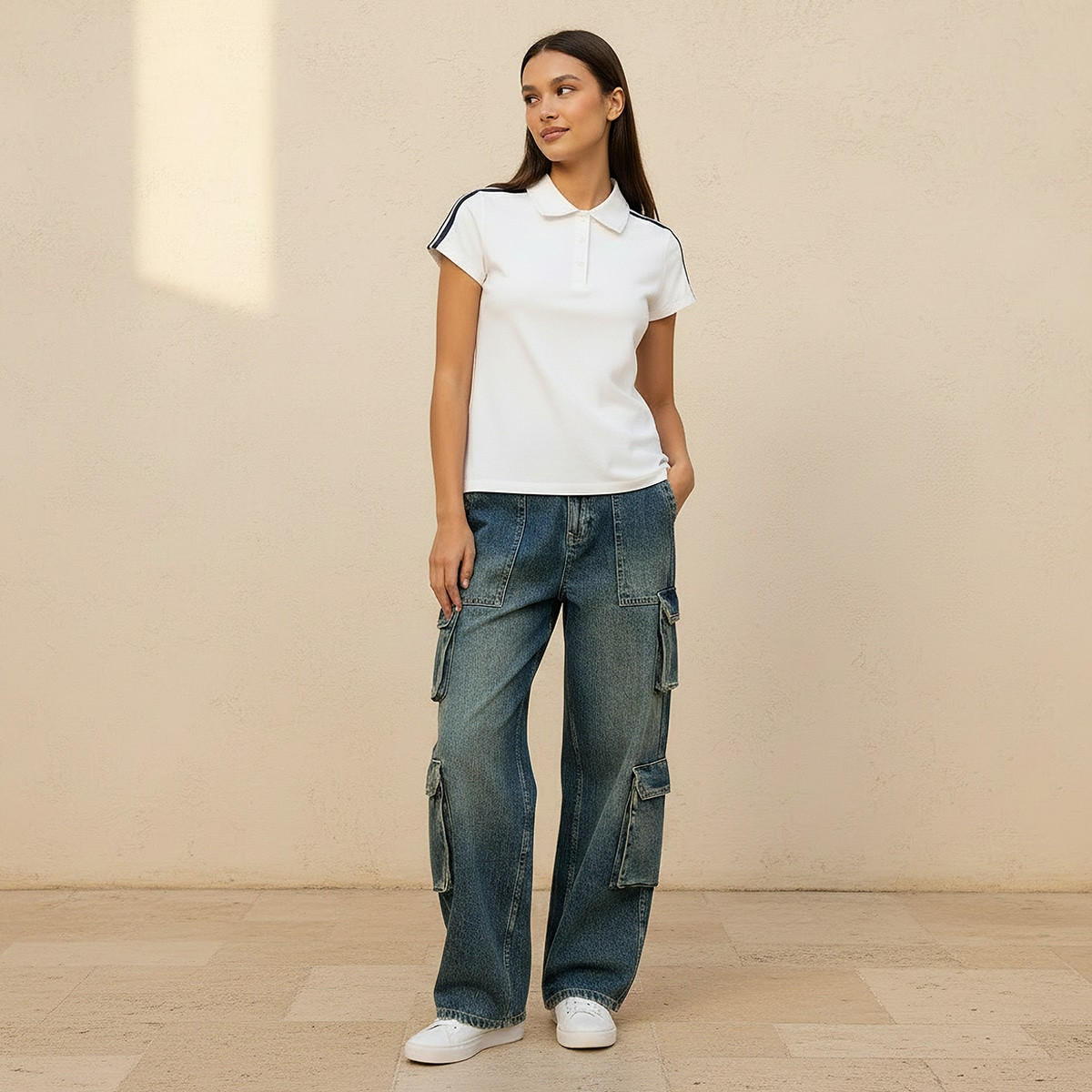 تيشيرت بولو بقصة ضيقة بحواف مخططة من سبلاش يوث-women-clothing-tshirts-image-3