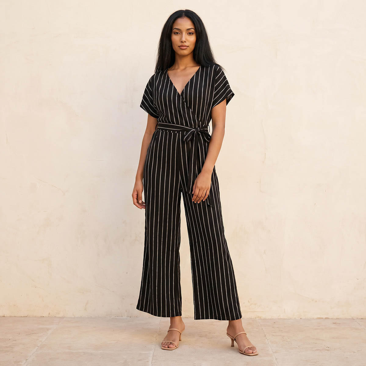 Splash Youth Textured Wrap Jumpsuit with Tie-Up Belt-women-clothing-jumpsuits-image-1