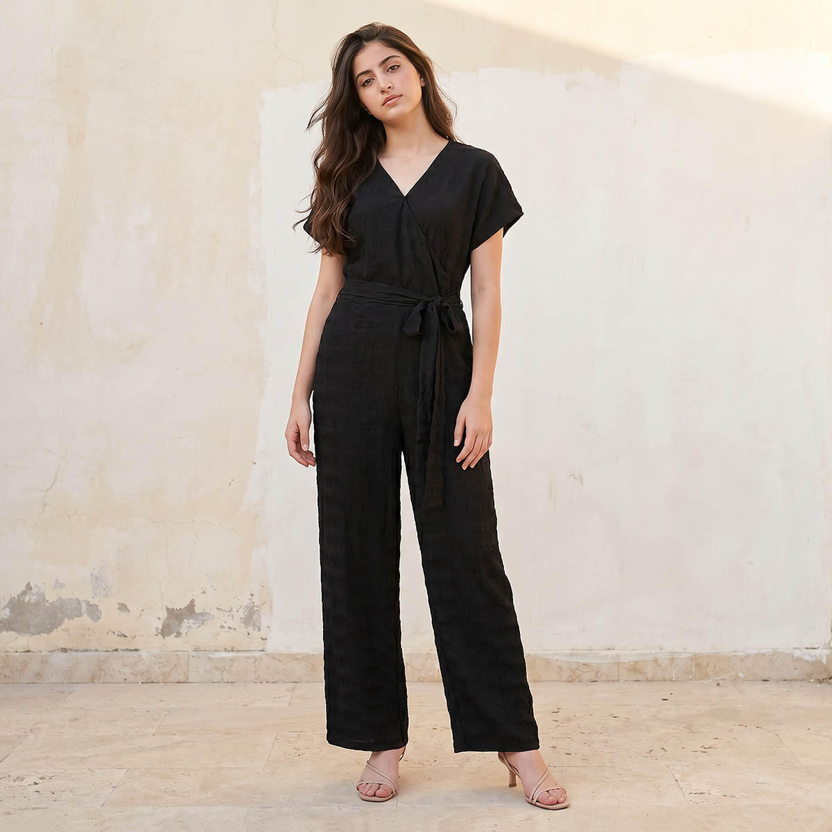 Splash Youth Textured Wrap Jumpsuit with Tie-Up Belt-women-clothing-jumpsuits-image-4