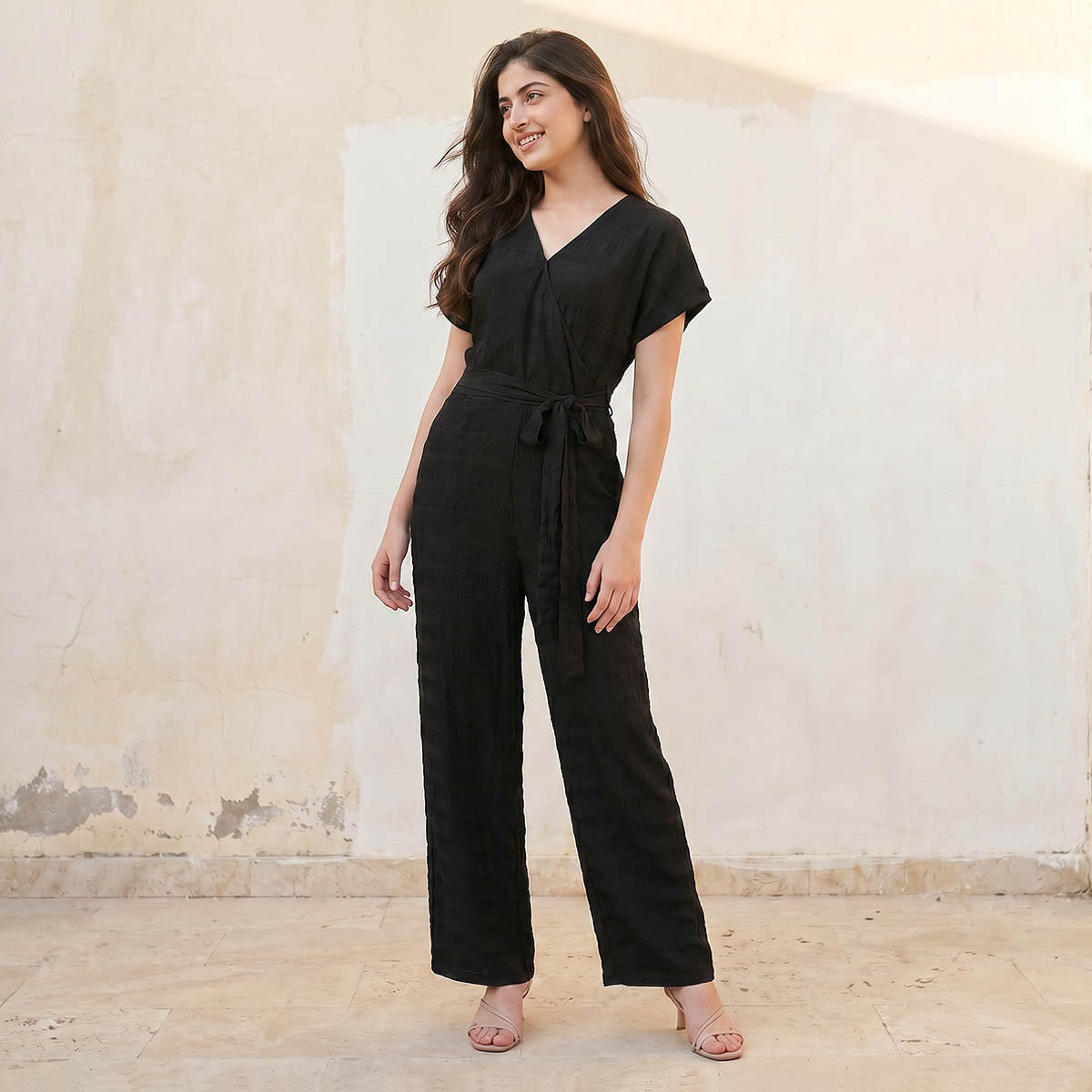 Splash Youth Textured Wrap Jumpsuit with Tie-Up Belt-women-clothing-jumpsuits-image-3