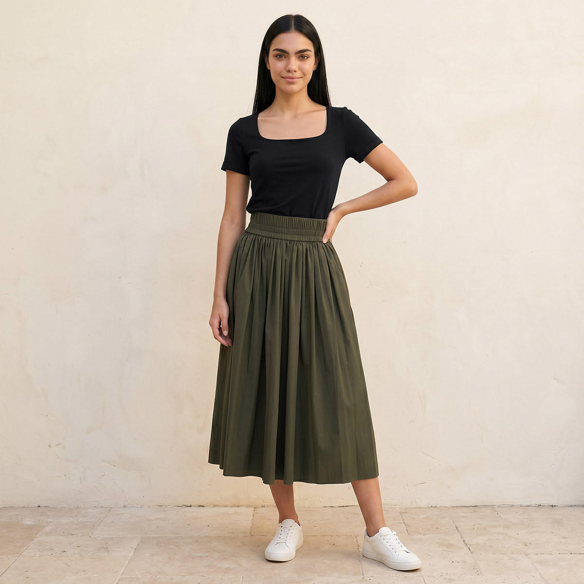 تيشيرت قصة ضيقة بياقة مربعة بدون درزات من سبلاش يوث-women-clothing-tshirts-image-3