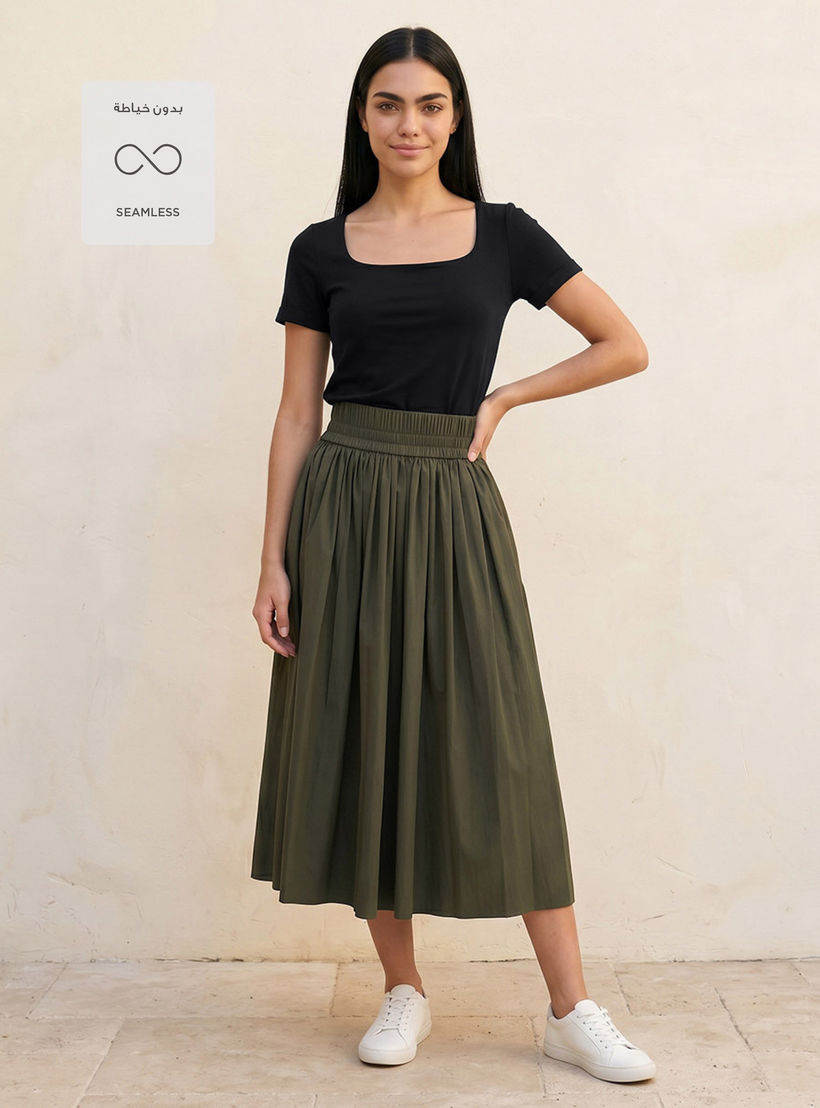 تيشيرت قصة ضيقة بياقة مربعة بدون درزات من سبلاش يوث-women-clothing-tshirts-image-3